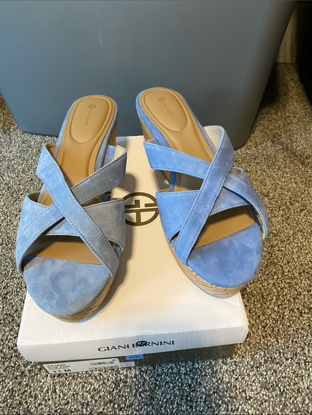 Gianni Bini Light Blue Suede Crisscross Wedge Sandals